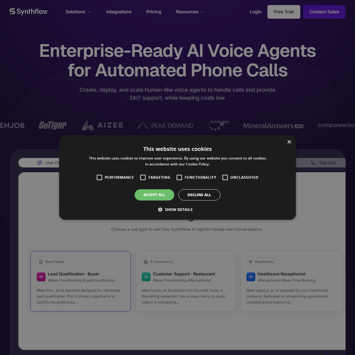 Synthflow AI - customer support Tool Screenshot