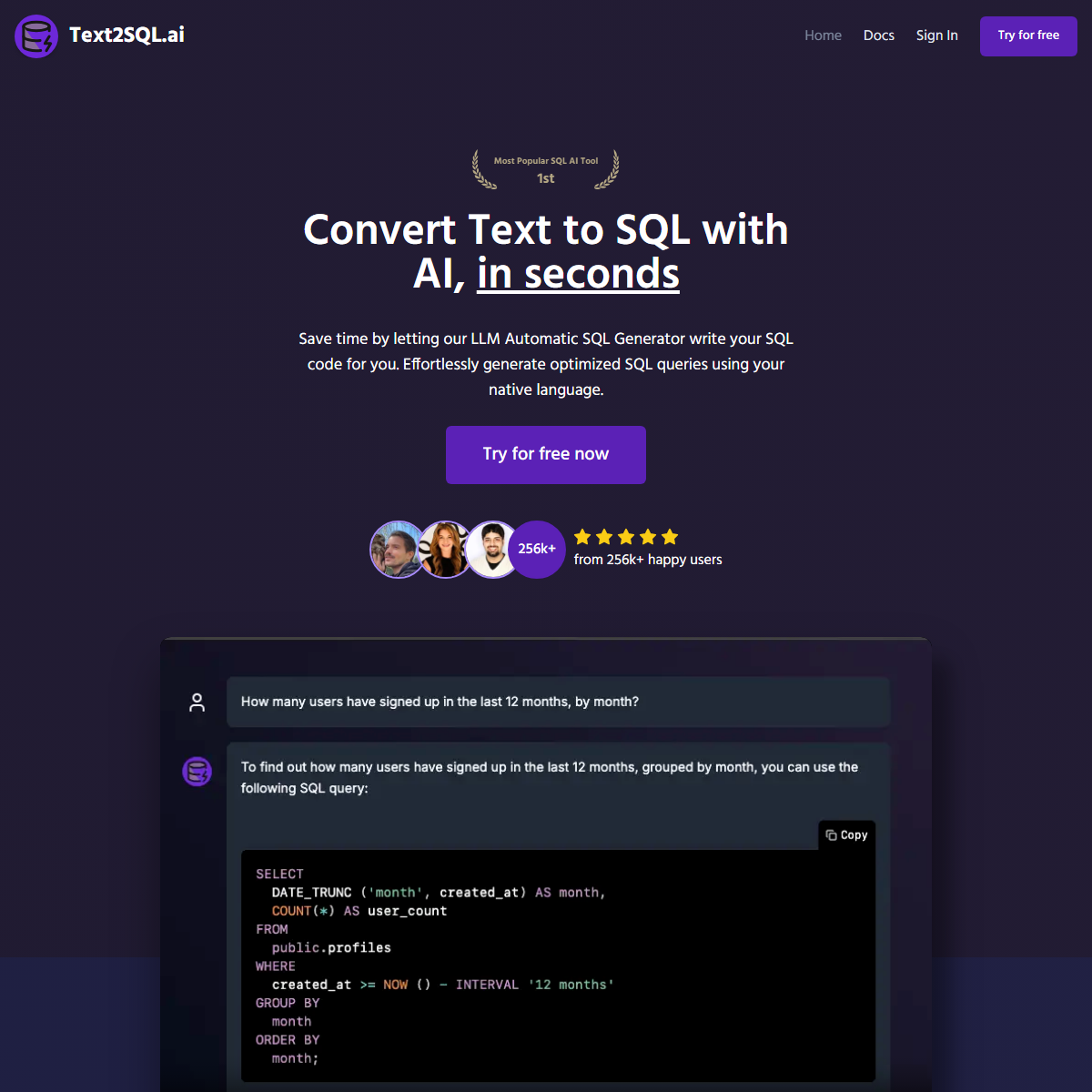 Text2SQL - SQL Tool Screenshot