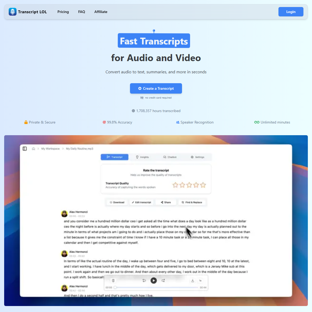Transcript.LOL - transcriber Tool Screenshot