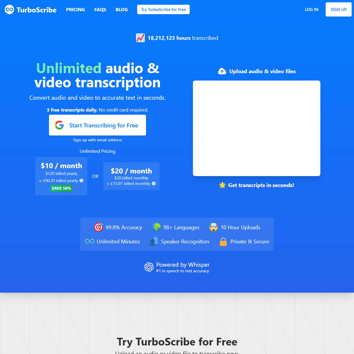TurboScribe - transcriber Tool Screenshot