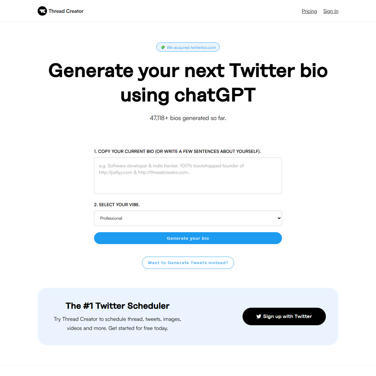 TwitterBio - social media Tool Screenshot