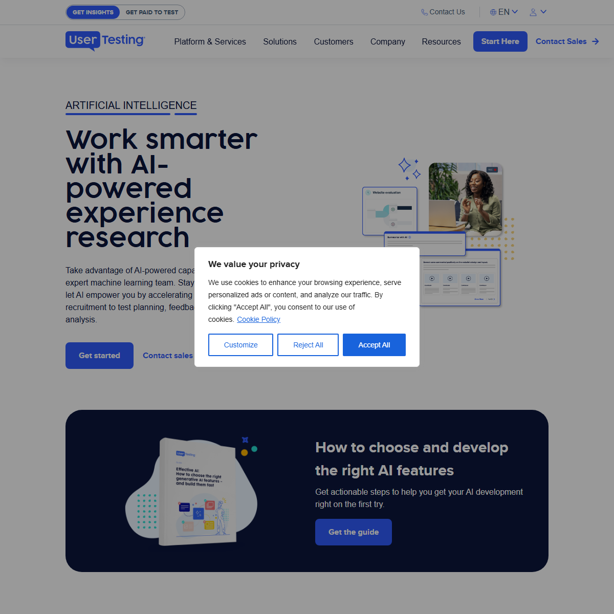 UserTesting AI - research Tool Screenshot