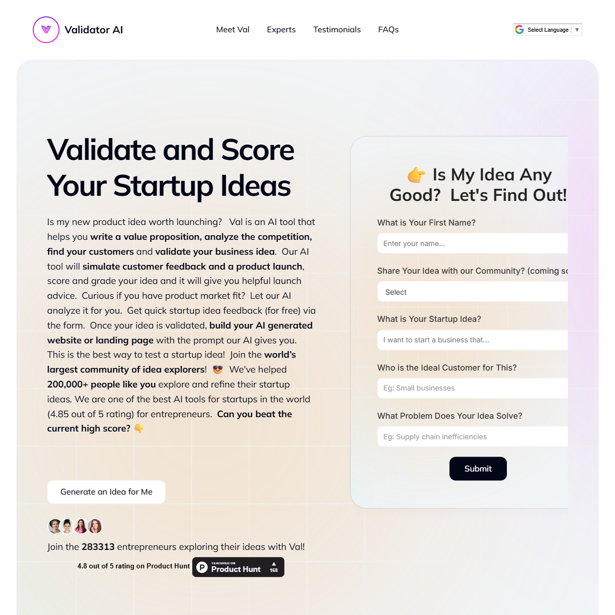 Validator AI - startup tools Tool Screenshot