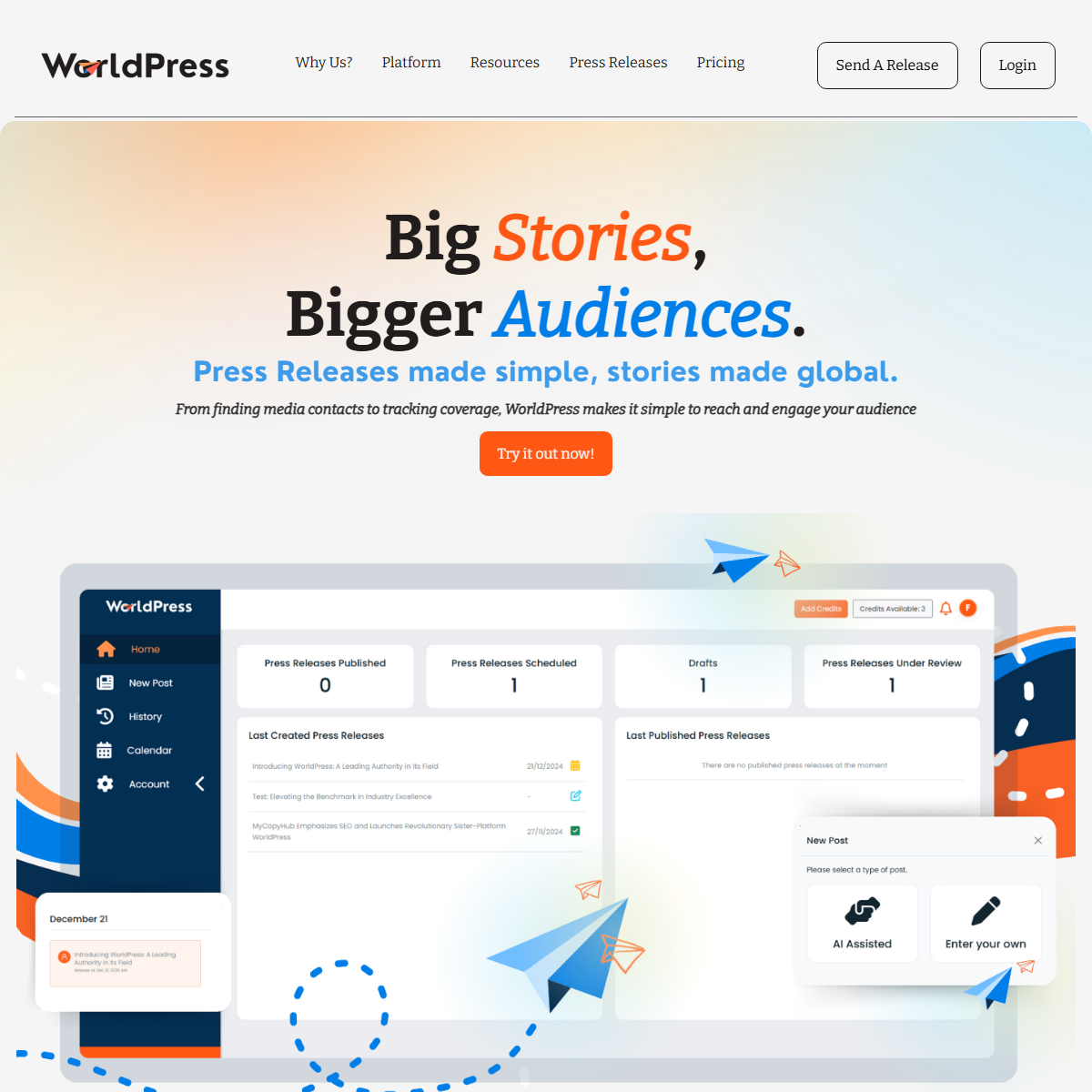 WorldPress - marketing Tool Screenshot