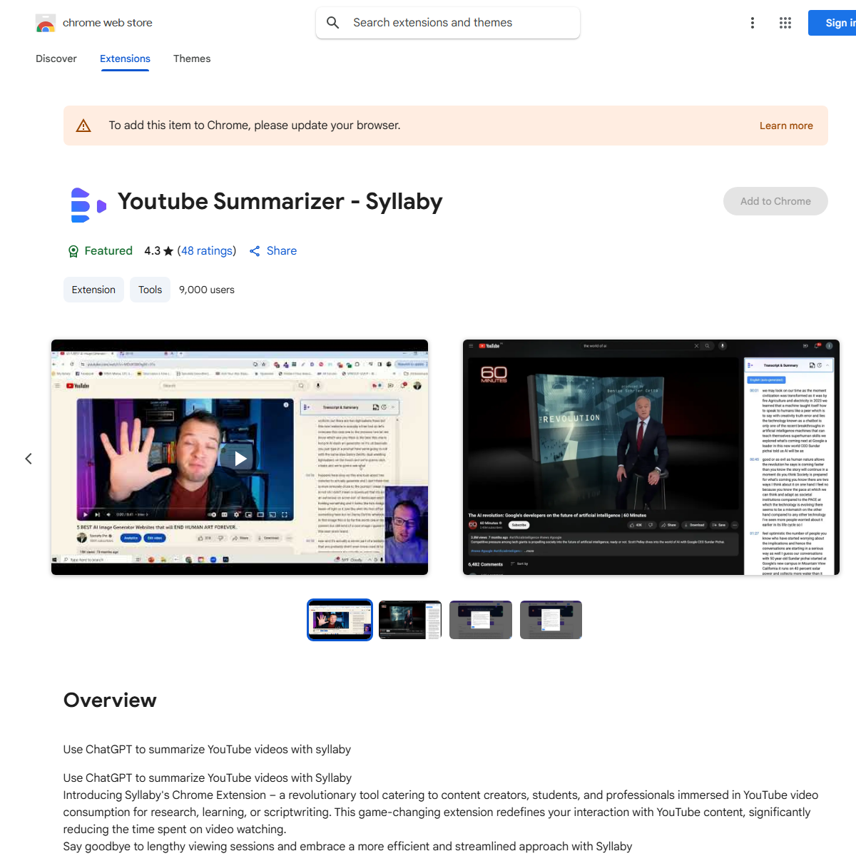 YouTube Summarizer - summarizer Tool Screenshot
