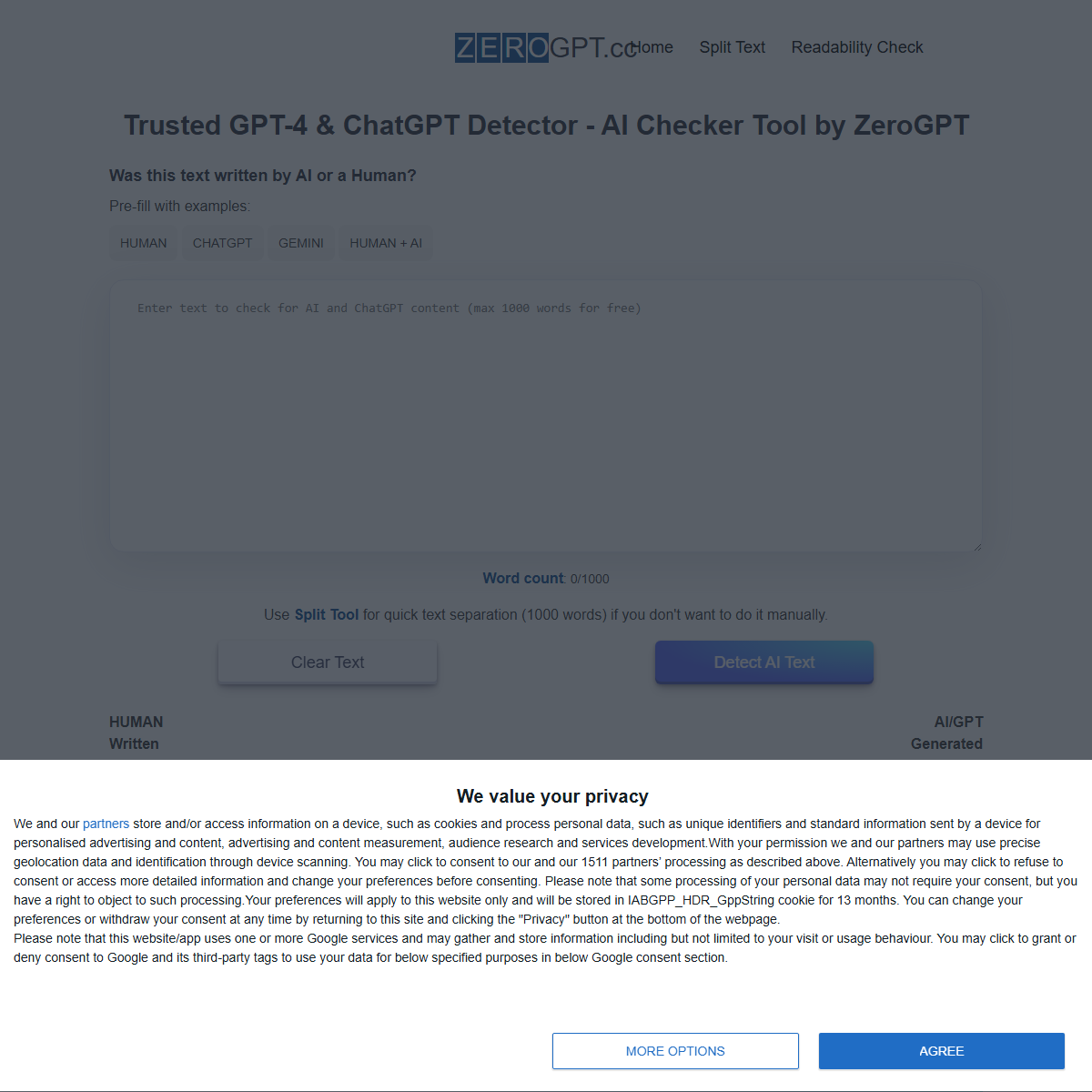 ZeroGPT - AI detection Tool Screenshot