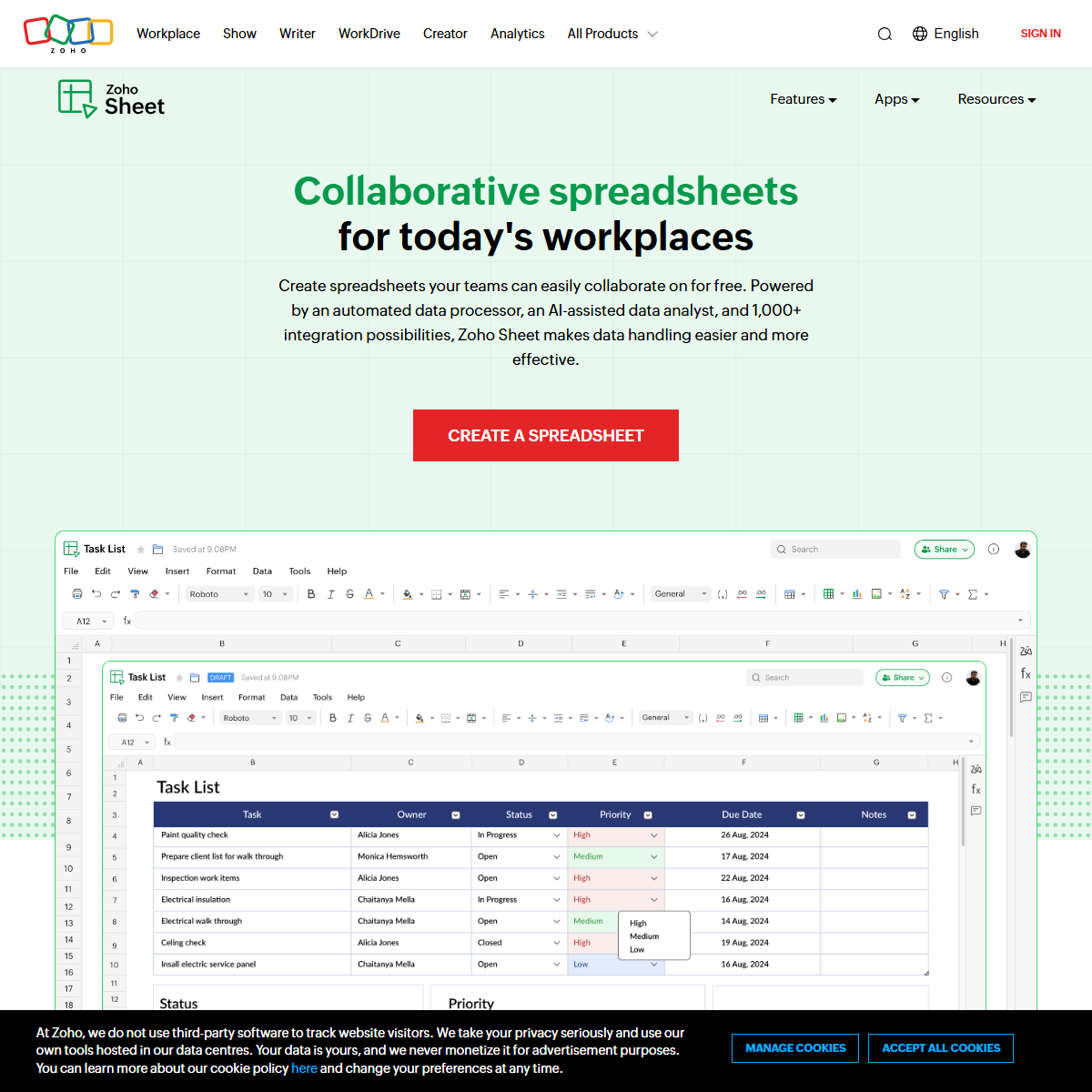 Zoho Sheet - spreadsheets Tool